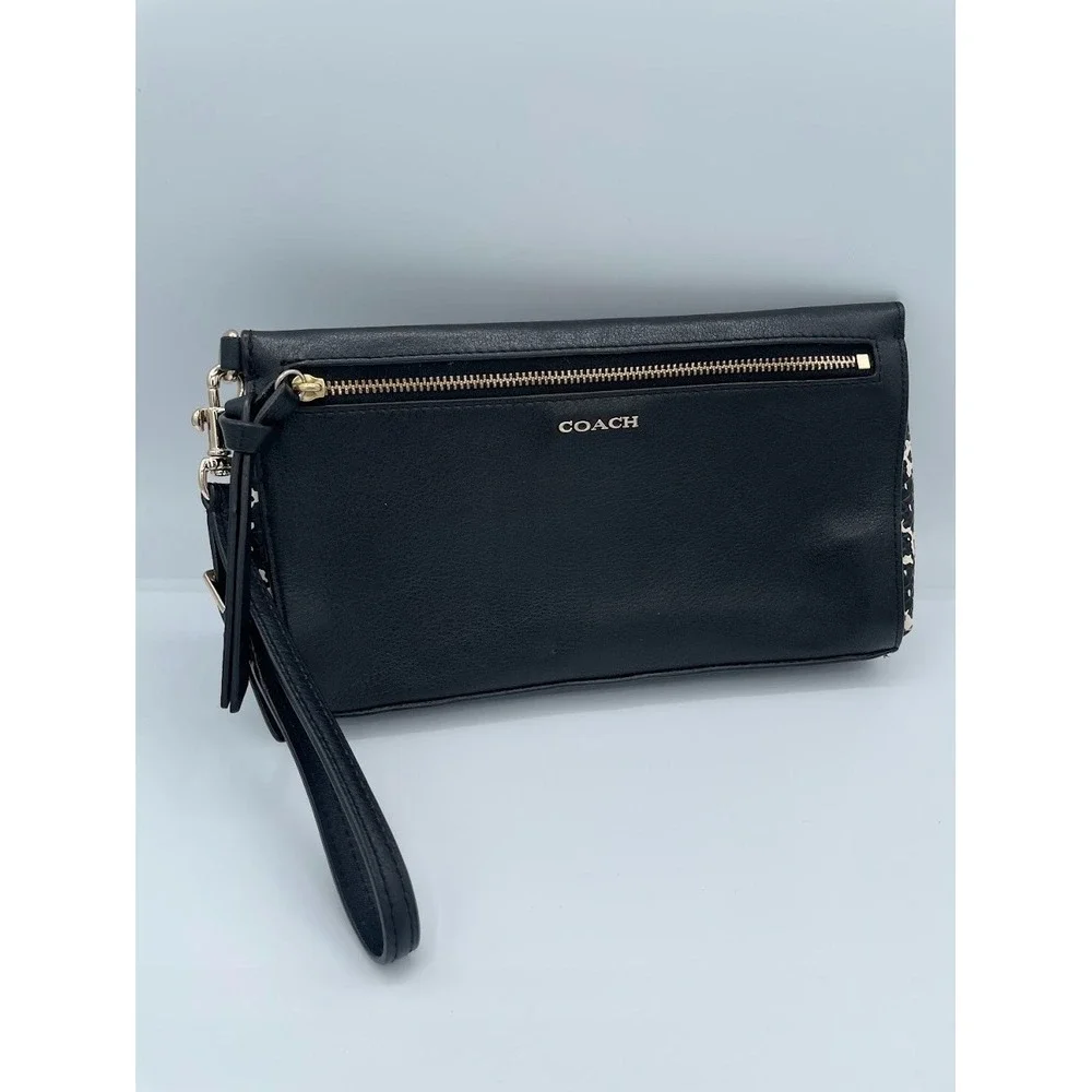 Coach Madison Two-tone Python Embossed Leather Black White Large Wrist Clutch